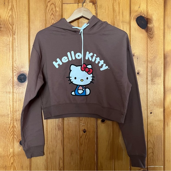 Hello Kitty Tops - Hello Kitty Chocolate Brown crop hoodie L sweater